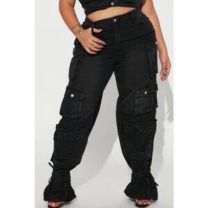 Fashionnova Billie Ripped Ankle Tie Cargo Jeans - Sz 18